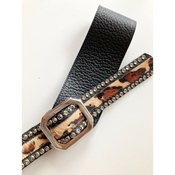 LEATHEROCK USA Leopard Ponyhair Studded Crystal Rhinestone Hip Belt, Size L36 - Picture 2 of 12